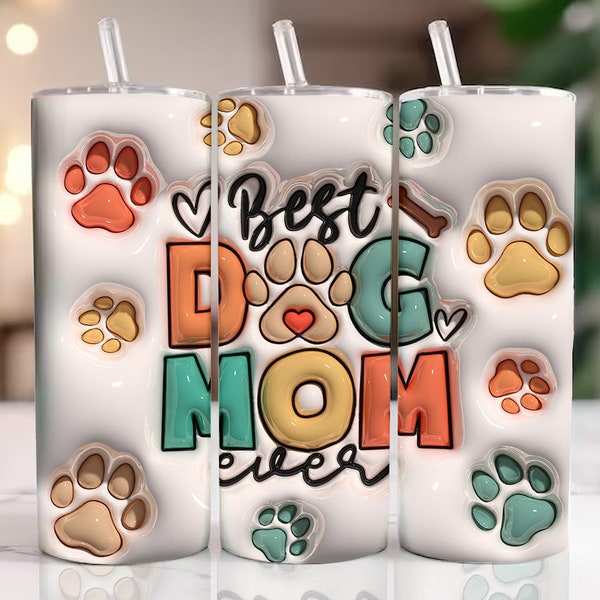 3D Dog Mom 20oz Skinny Tumbler Wrap Sublimation Design, 3D Dog Tumbler Design, 3D Dog Mom Inflated Tumbler, Digital Download