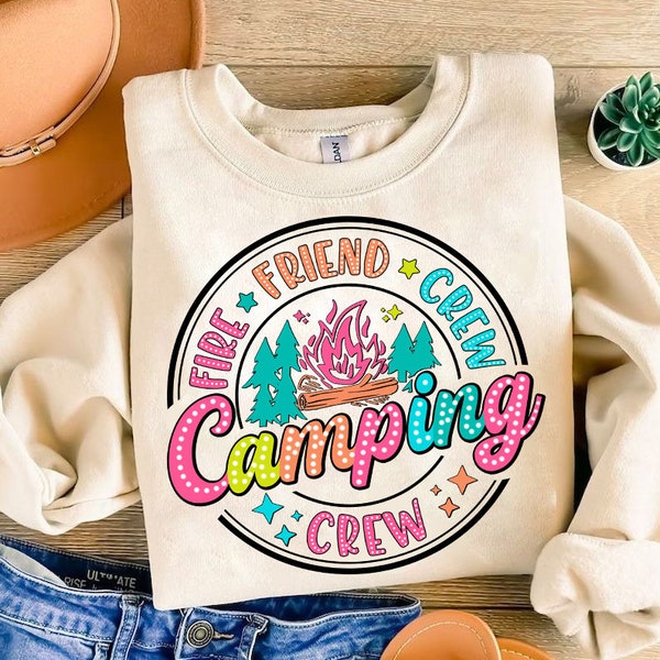 Camping Crew PNG, Camping Png, Summer Vibes PNG, Bright Doodle, Dalmatian Dots, Summer Png, Diseño de sublimación, Diseño de camisa de camping