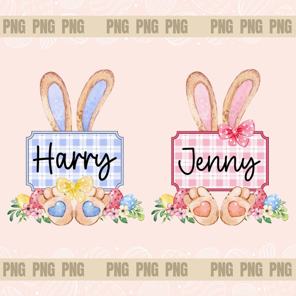 Easter Monogram PNG Bundle, Easter Bunny Png, Bunny Personalized Custom Name Boy Girl, Happy Easter Png, Easter Name Tag, Bunny Frame