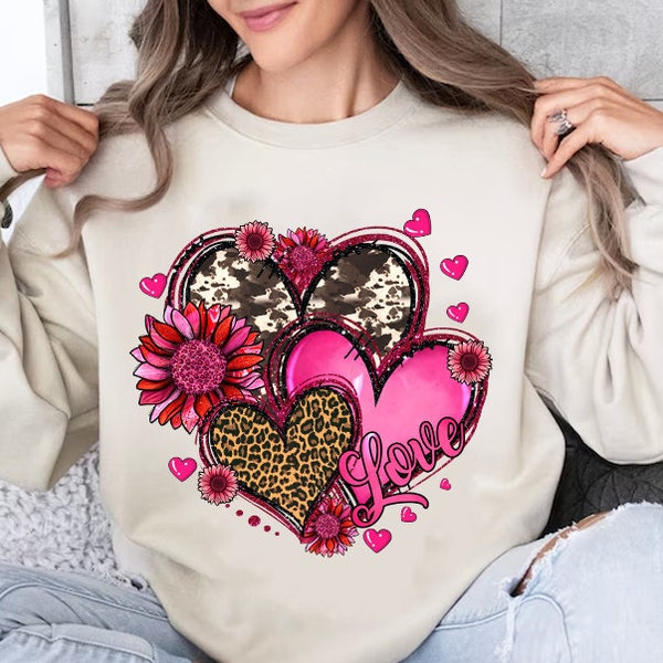 Valentines Day Western Hearts And Sunflower Png Sublimation Design, Western Heart Png,Sunflower Heart Png,Cowgirl Heart Png Download