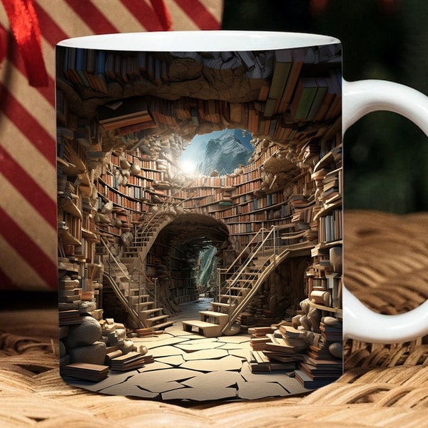 3D Book Mug Wrap, 11oz And 15 Oz Mug Design, 3D Bookshelf Mug Sublimation, 3D Mug Wrap, 11oz Mug Png, 15oz Mug PNG Book Lover Mug Coffee Mug