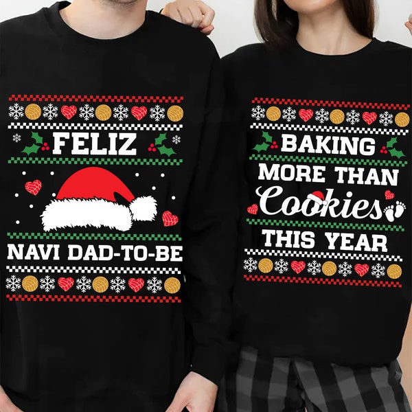 Christmas Pregnancy Announcement PNG, Feliz Navidad Png Christmas Baby Reveal Ideas Matching Couples, Ugly Christmas Sweaters Png