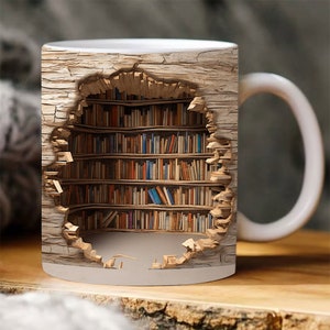 3D Book Mug Wrap, 11oz And 15 Oz Mug Design, 3D Bookshelf Mug Sublimation, 3D Mug Wrap, 11oz Mug Png, 15oz Mug PNG Book Lover Mug Coffee Mug