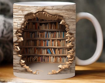 3D Book Mug Wrap, 11oz And 15 Oz Mug Design, 3D Bookshelf Mug Sublimation, 3D Mug Wrap, 11oz Mug Png, 15oz Mug PNG Book Lover Mug Coffee Mug