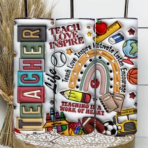 3D Rustic Teacher Life Opgeblazen Tumbler Wrap, Teacher Rainbow Puffy Tumbler Design, 3D Puffy Teacher Tumbler 20oz png, Leraar Waardering