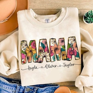 Floral Mama png, Mama Flower Glitter png, Mama Flower with Kids Names, Mama floral, Custom Mama groovy png, Mother's Day Gift, Mama Design