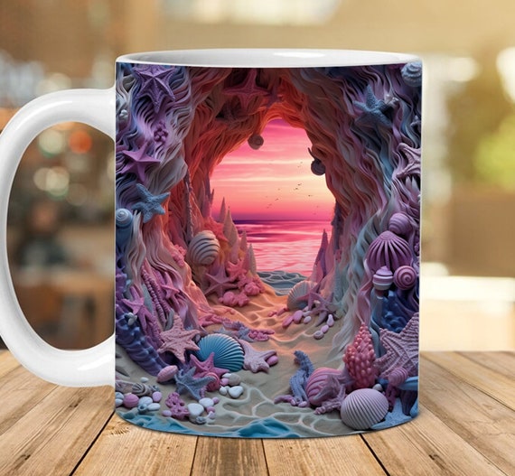 3D Beach Landscape Mug Wrap Design, 3D White Castle In the Ocean Mug Wrap  Png, 3D Mug Design 11oz 15oz Wrap 3D Carved Png Digital Downloads