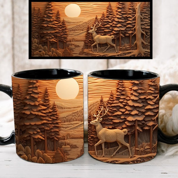 3D Rustic Leather Deer Mug Design, 3D Rustic Nature Mug Design, 3D Deer Mug, 11oz,15oz Mug Sublimation Wrap, Digital File, Fathers Day Gift