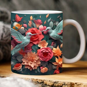 3D Bird Flower Paper Quilling 20 oz Skinny Tumbler Sublimation Design, Instant Digital Download PNG, Straight & Tapered Tumbler Wrap PNG