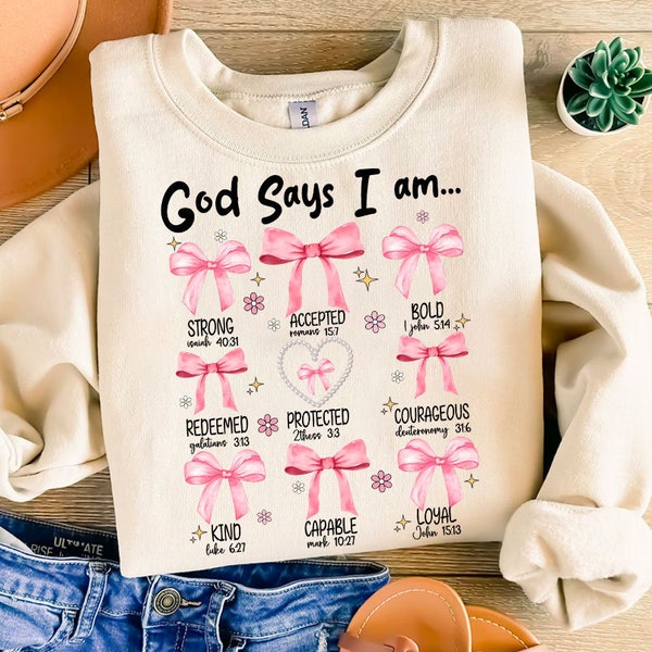God Says I Am PNG, Coquette Bow Png, Christian PNG, Coquette Style Shirt Design png, Jesus  Sublimation Design, Coquette Bible Verse Png
