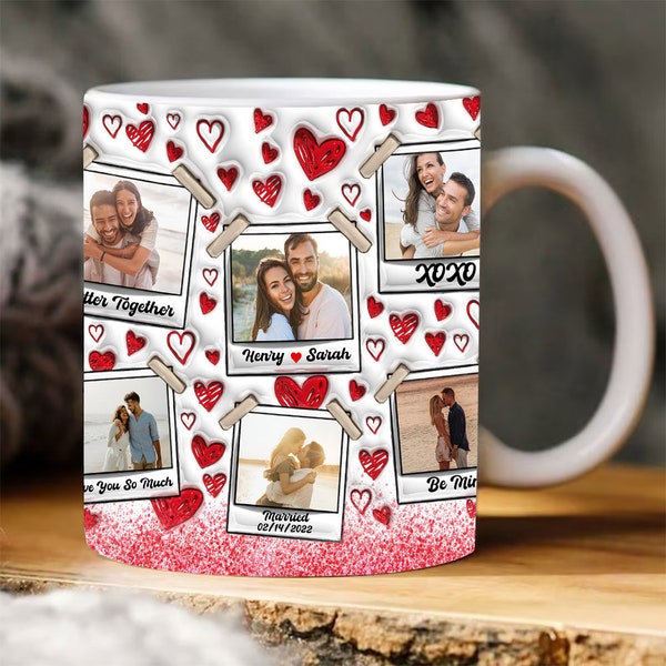 3D Love Valentines Day Inflated Mug Wrap, Red Hearts Puffy Mug Sublimation, Couple Valentine Photo , Add Your Own Photo Digital File