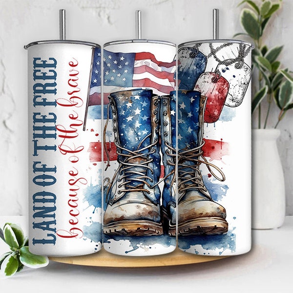 3D Veteran Us Flag 20 oz Skinny Tumbler Sublimation Design, Land of the Free Tumbler PNG 3D 4th Of July Tumbler Wrap Memorial Day Tumbler