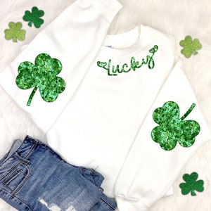 Lucky St Patrick's Day Faux Sequin Png, St Patricks Day, Clover Png, Lucky Shamrock Retro Groovy, Irish day Faux Glitter Digital Download