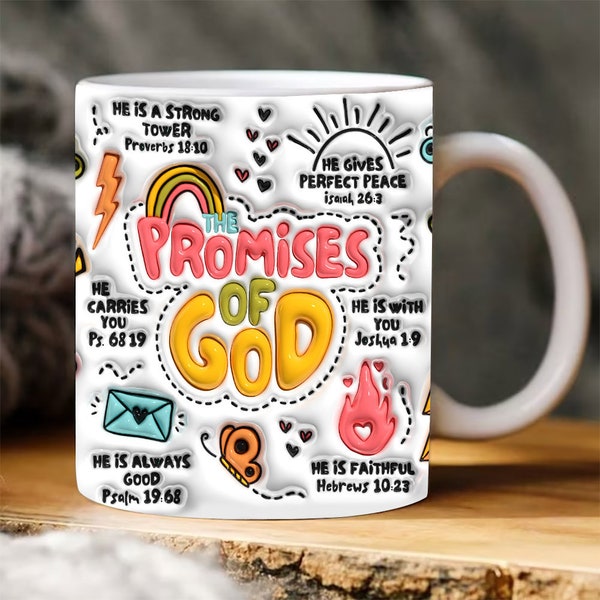 Promises of God 3D Inflated Mug Wrap Sublimation, Retro Christian Puffy, Bible Affirmations PNG, 3D Faith Bible Verse Inflated Mug