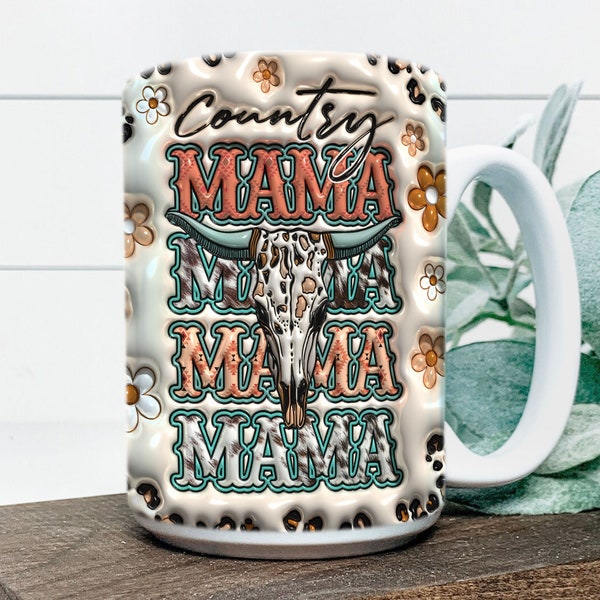 3D Inflated Western Mama Mug Wrap, 3D Puffy Retro Western Mug Png, 3D Mom 11oz 15oz Mug Wrap, 3D Puffy Daisy Western Design