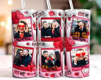 3D Love Valentines Day Inflated Tumbler Wrap, Red Hearts Puffy Tumbler Sublimation, Couple Valentine Photo , Add Your Own Photo Digital File