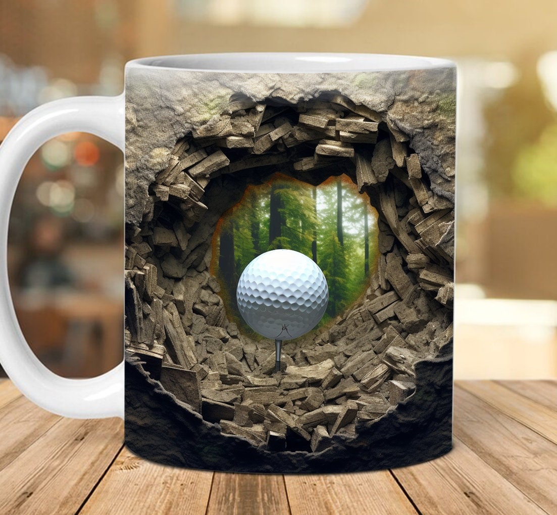 3D Golf Balls  Mug  for Men, 3D Golf Crack hole, 11oz 15oz Mug , Golfer, Husband, Dad, 3D Golfing mug 