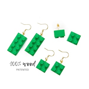 Wooden Brick Earrings Green