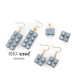 Wooden Brick Earrings Gray