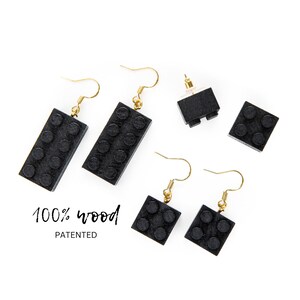 Wooden Brick Earrings Black