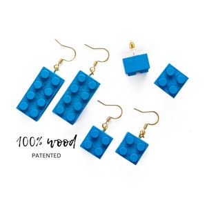 Wooden Brick Earrings Blue