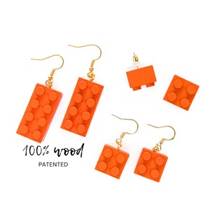 Wooden Brick Earrings Orange