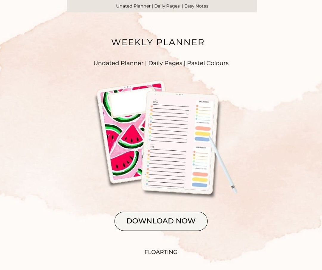 WEEKLY PLANNER, Digital Planner, Undated, Daily Pages, Pastel Colours ...