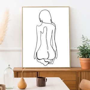 Naked woman from behind | Fine line art print | Female figures | Woman wall art | Abstract woman body | Minimal woman art | Digital print