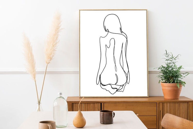 Naked Woman From Behind Fine Line Art Print Female Figures Woman Wall