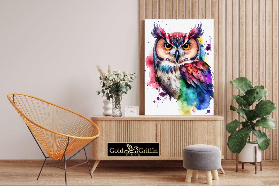Printable Owl Art Print Watercolor Owl Wall Art Owl Decor Etsy