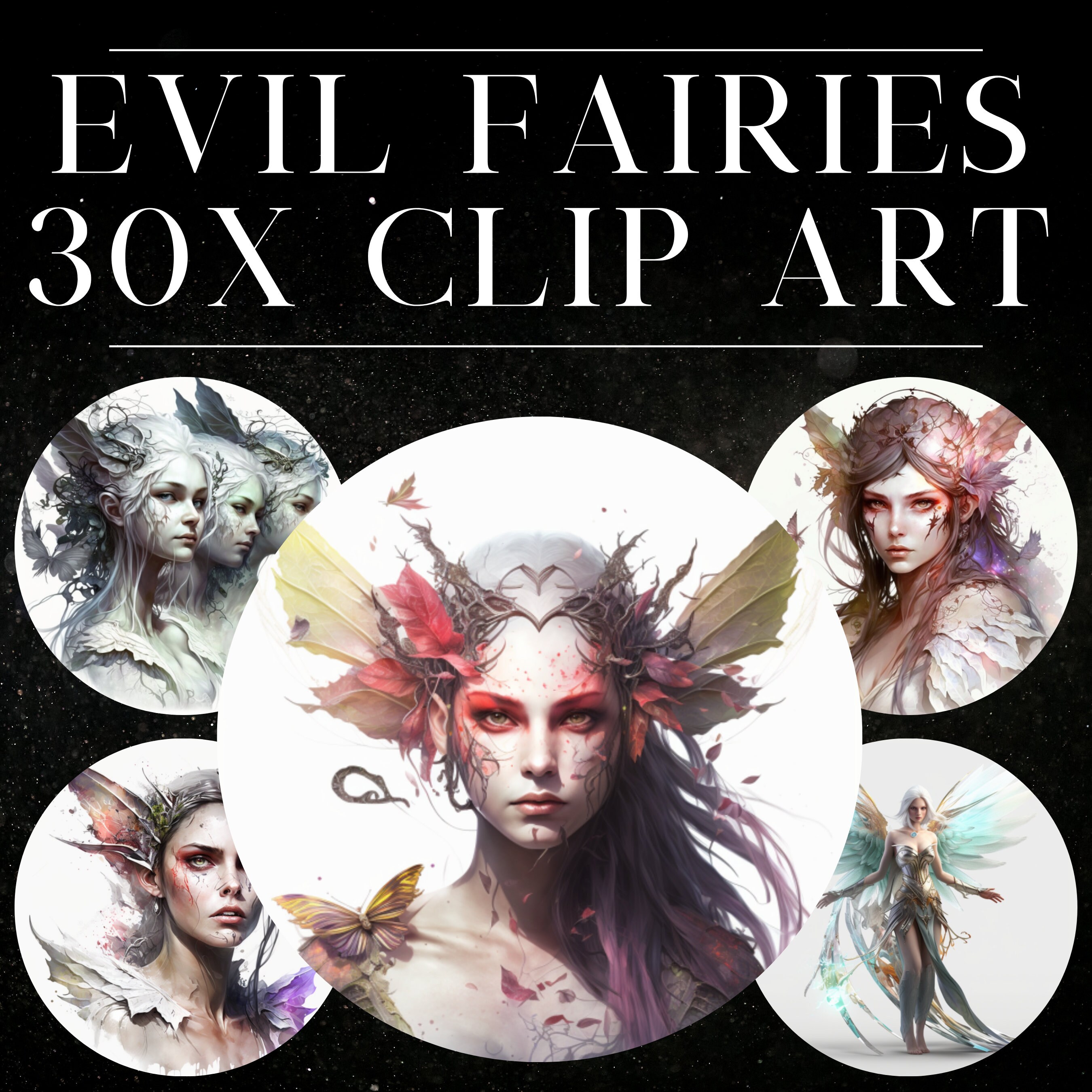 Evil Fairies 30x Clipart Bundle Watercolour Art Witchy Mystical Occult
