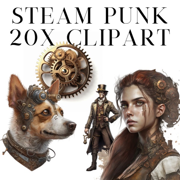 Vintage Dreams: Steampunk Clip Art 20 x PNG Bundle for Your Creative Projects Planners Stickers Digital File Download 300 DPI