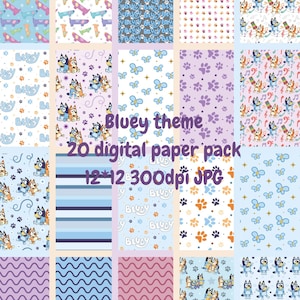 Bluey, 20 digital paper pack, birthday dog, printable
