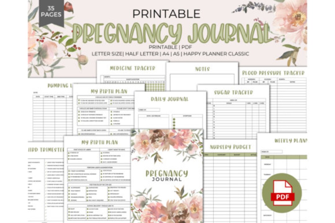 Printable Pregnancy Journal DIGITAL Print:pregnancy Planner - Etsy
