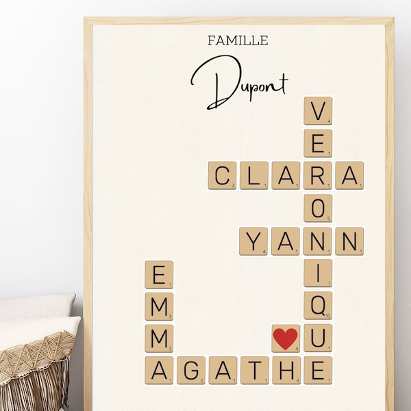 Affiche  couple prénoms Scrabble affiche famille personnalisée pèle mêle