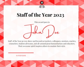 Staff of the Year Certificate