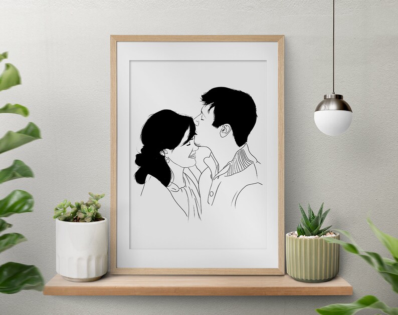 Personalised Couple Line Drawing, Custom Hand Drawn Portrait ...
