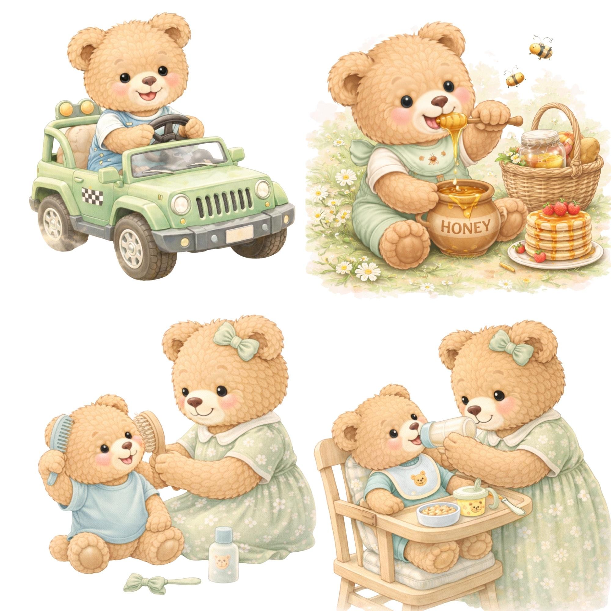 Watercolor Green Teddy Bear Clipart, Pastel Nursery PNG (digital ...