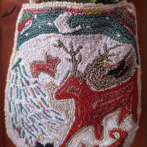 The Gentle Winter Beasts Christmas primitive rug hooking Needlepunch  Contemporary Folk Art Pattern by Megan Holloway Mercury and Magpie LLC