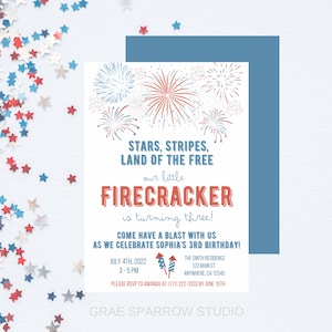 Patriotic | Land of the Three | Firecracker Birthday Invitation