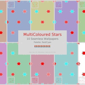 Stars Digital Seamless Wallpaper Pack - Featuring 6 Pointed Stars Red & Cyan