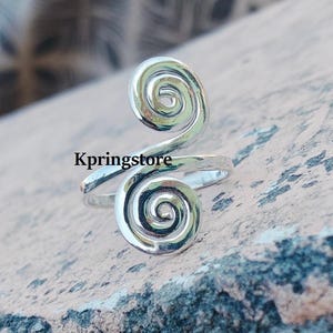 Boho Silver Spiral Ring: Adjustable Double Coil Statement Ring