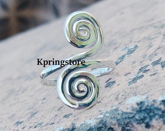 Bague bohème en spirale en argent : bague tendance à double enroulement réglable