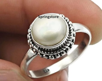Anillo de perla de plata hecho a mano: delicado anillo bohemio con piedra natal de junio
