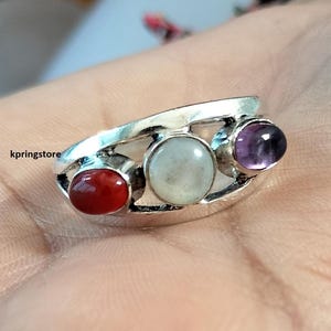 Carnelian Moonstone Amethyst Stone Ring, Sterling Silver Ring, Stacking Handmade Ring, Women Ring, Gift for Her, Propose Ring, Fidget Ring