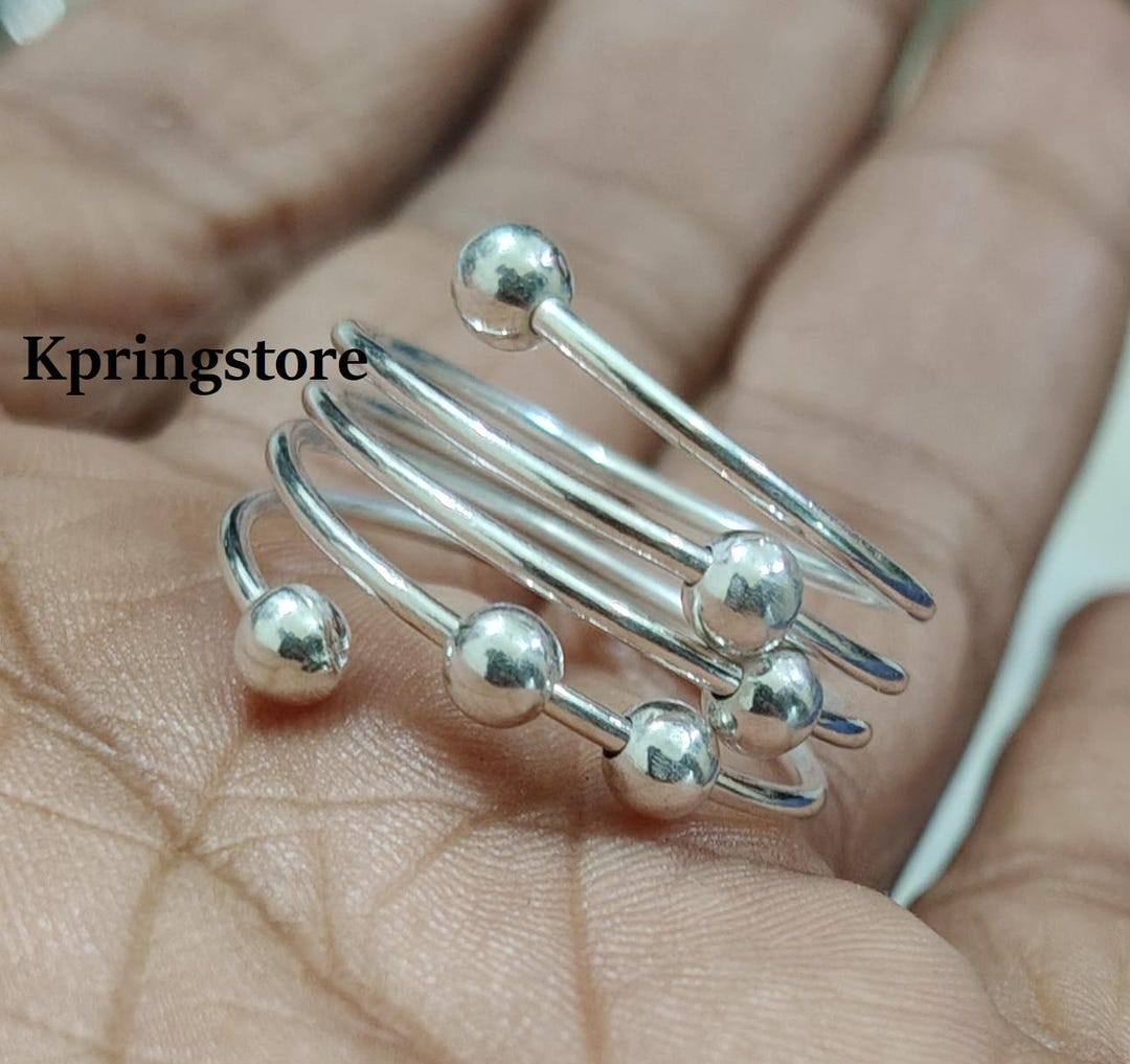 Sterling Silver Stacking Ball Ring: Adjustable Beaded Spinner Ring - Etsy