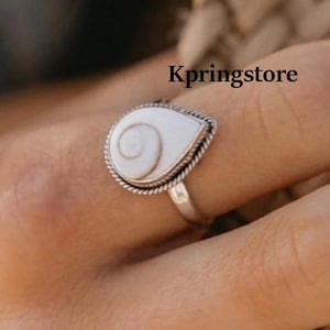 Pear Shiva Eye Ring, 925 Sterling Silver ring, Handmade Ring, Silver Shiva Eye ring, Shiva Eye Shell Ring, Beautiful Ring, Pear Shell Ring