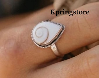 Pear Shiva Eye Sterling Silver Ring: Handmade Boho Statement Jewelry