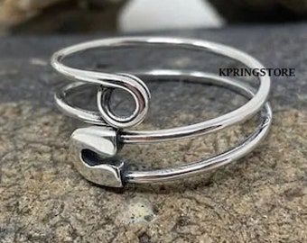 925 Sterling Silver Safety Pin Ring, Wrap Ring, handmade jewelry, Statement Ring, Unique Ring, Paperclip Ring, Open Adjustable, Bypass ring