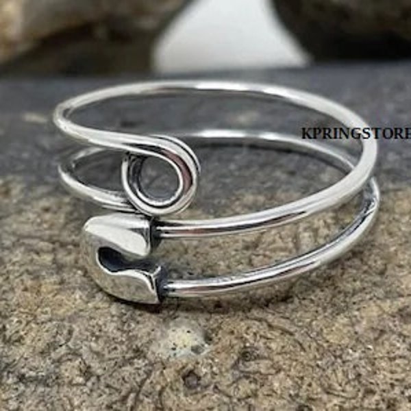 925 Sterling Silver Safety Pin Ring, Wrap Ring, handmade jewelry, Statement Ring, Unique Ring, Paperclip Ring, Open Adjustable, Bypass ring